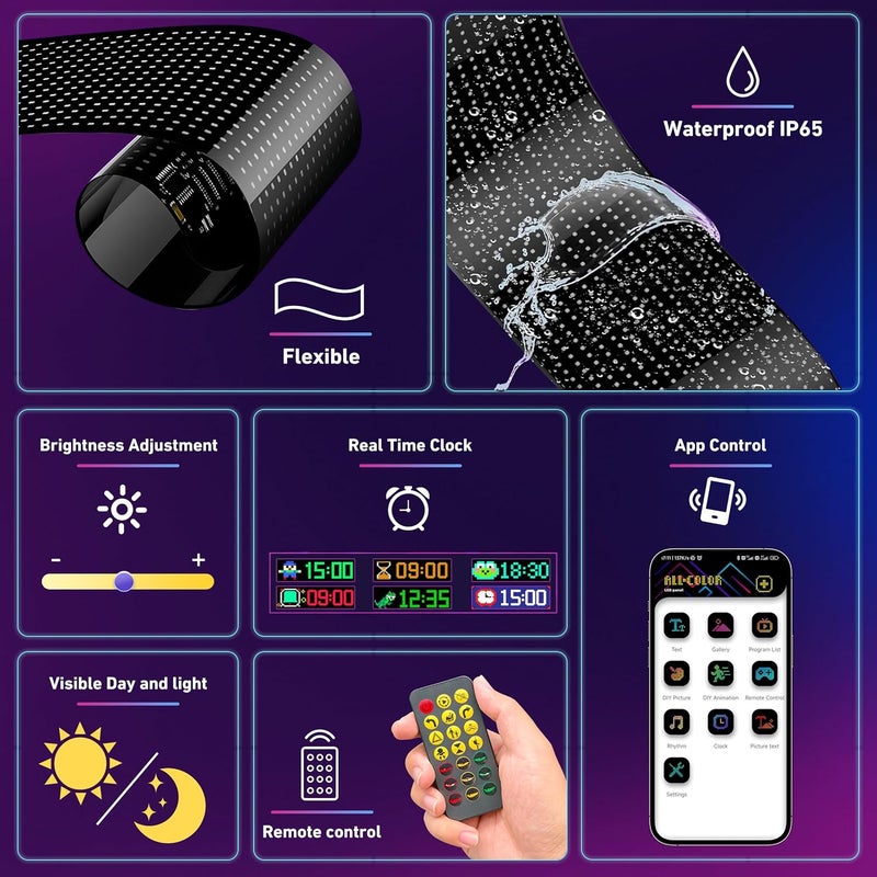 UPONELED 2PCS Devil Eyes Light for Cars,14.72inx3.62in Programmable Flexible LED Display with Remote/App Control,Soft Screen for Car LED Lights Interior, LED Eyes for Truck Windshield - Image 5